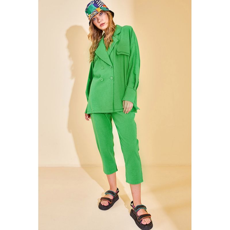 Fashion, accesorii si bijuterii - Femei - Imbracaminte femei - Costume si compleuri femei - Compleu Jumeon, 100% bumbac, verde, 215XHN2819 - S - Infinity.ro