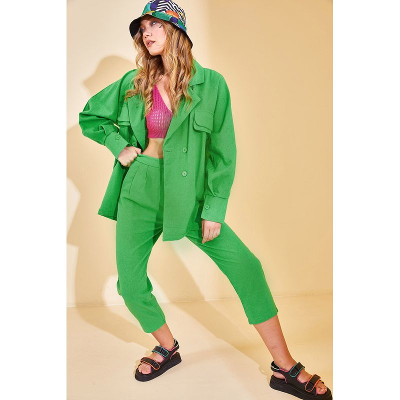 Fashion, accesorii si bijuterii - Femei - Imbracaminte femei - Costume si compleuri femei - Compleu Jumeon, 100% bumbac, verde, 215XHN2819 - S - Infinity.ro