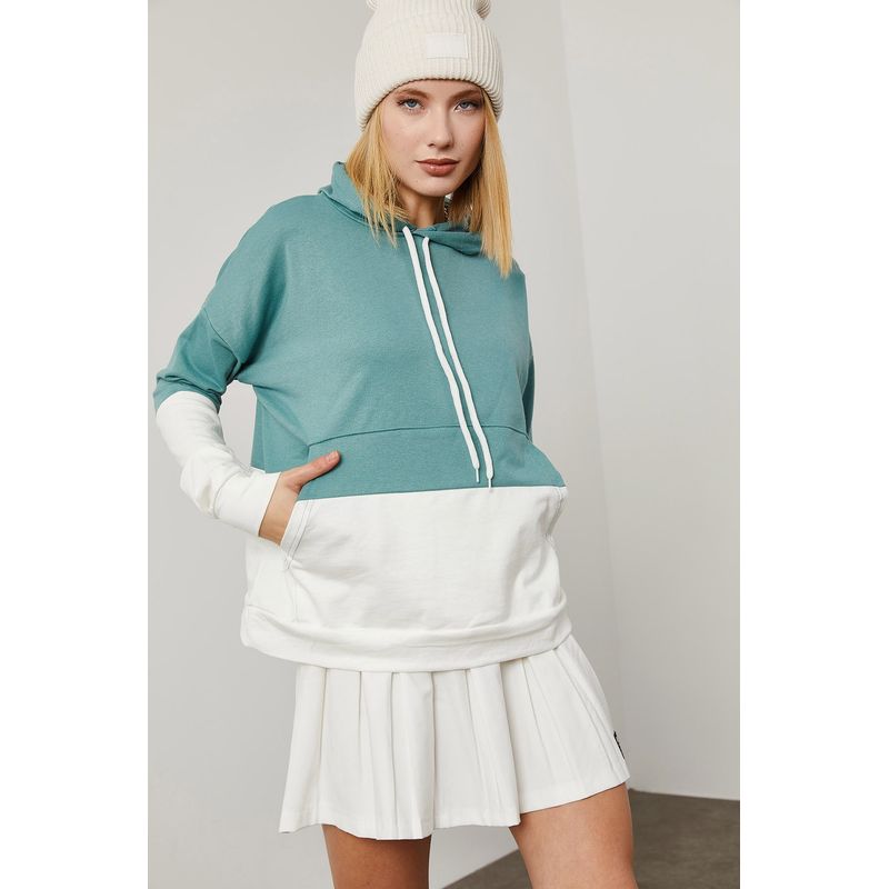 Fashion, accesorii si bijuterii - Femei - Imbracaminte femei - Hanorace femei - Hanorac femei Jumeon, 70% bumbac și 30% poliester, mentă și alb, 215XHN1170 - S - Infinity.ro