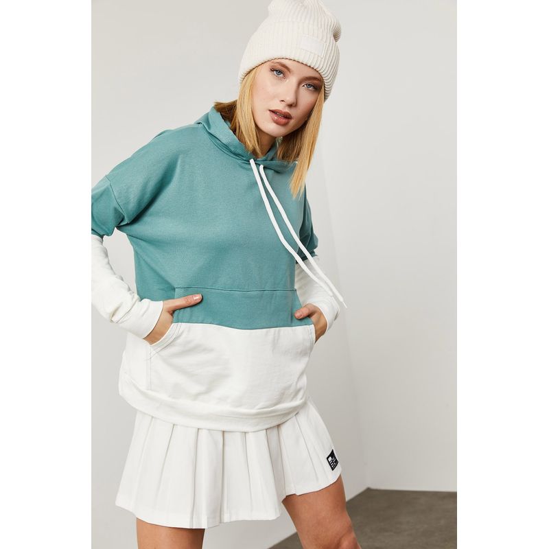 Fashion, accesorii si bijuterii - Femei - Imbracaminte femei - Hanorace femei - Hanorac femei Jumeon, 70% bumbac și 30% poliester, mentă și alb, 215XHN1170 - S - Infinity.ro