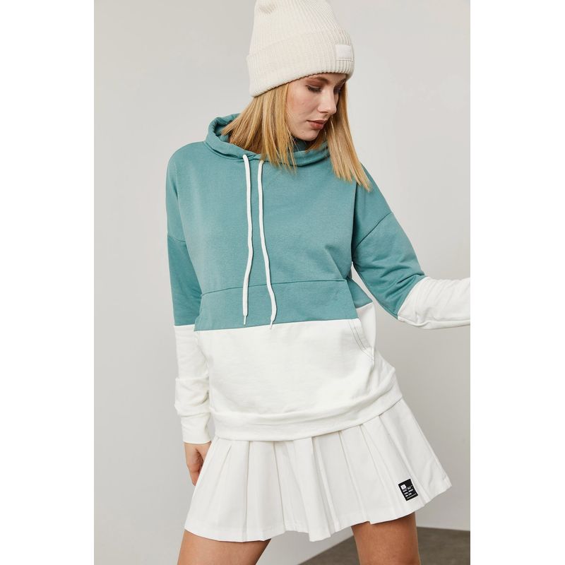 Fashion, accesorii si bijuterii - Femei - Imbracaminte femei - Hanorace femei - Hanorac femei Jumeon, 70% bumbac și 30% poliester, mentă și alb, 215XHN1170 - S - Infinity.ro