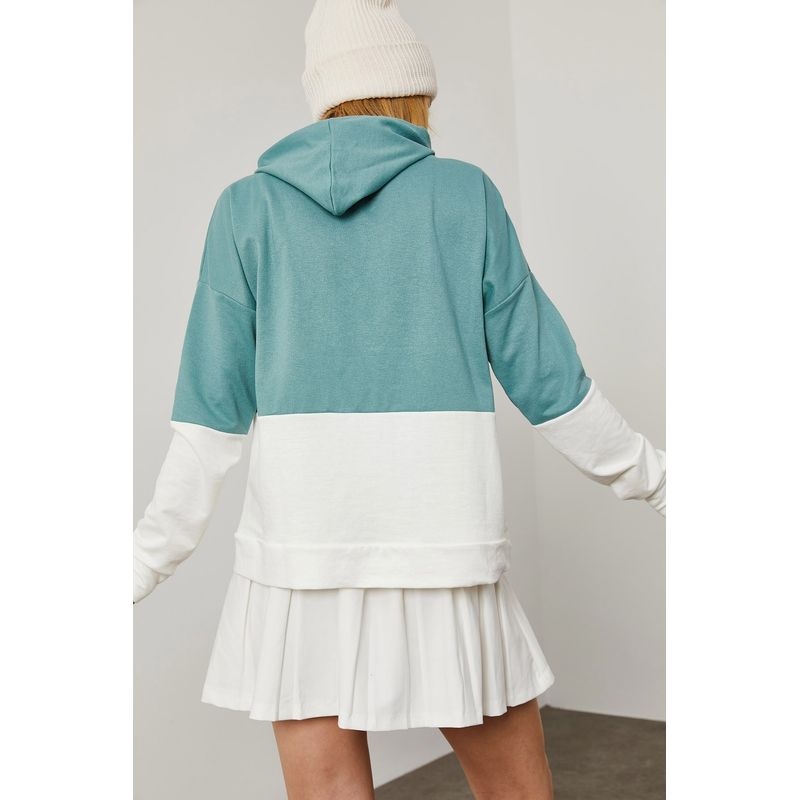 Fashion, accesorii si bijuterii - Femei - Imbracaminte femei - Hanorace femei - Hanorac femei Jumeon, 70% bumbac și 30% poliester, mentă și alb, 215XHN1170 - S - Infinity.ro