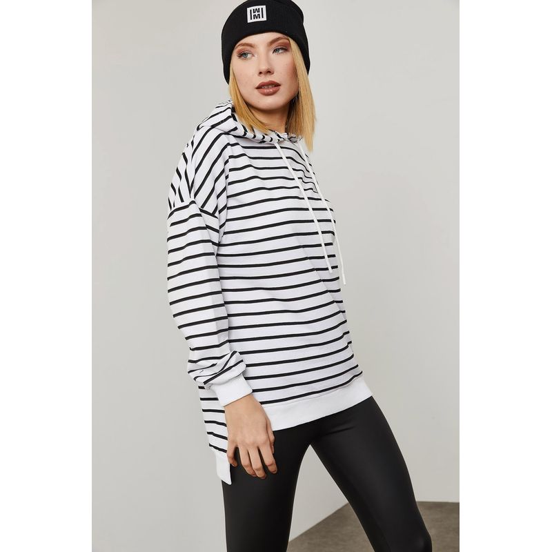 Fashion, accesorii si bijuterii - Femei - Imbracaminte femei - Hanorace femei - Hanorac femei Jumeon, 70% bumbac și 30% poliester, negru și alb, 215XHN1172 - M - Infinity.ro
