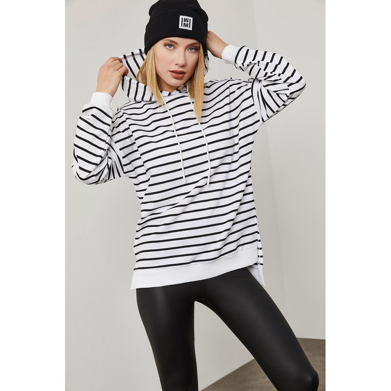 Fashion, accesorii si bijuterii - Femei - Imbracaminte femei - Hanorace femei - Hanorac femei Jumeon, 70% bumbac și 30% poliester, negru și alb, 215XHN1172 - M - Infinity.ro