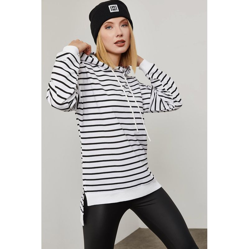 Fashion, accesorii si bijuterii - Femei - Imbracaminte femei - Hanorace femei - Hanorac femei Jumeon, 70% bumbac și 30% poliester, negru și alb, 215XHN1172 - M - Infinity.ro