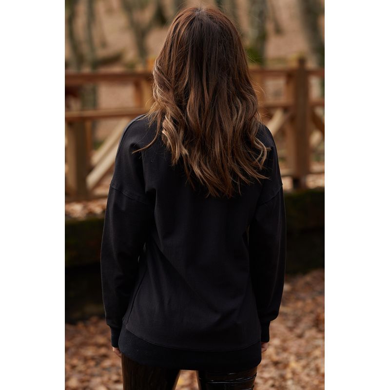 Fashion, accesorii si bijuterii - Femei - Imbracaminte femei - Hanorace femei - Hanorac femei Jumeon, 50% bumbac și 50% poliester, negru, 215XHN1586 - M - Infinity.ro