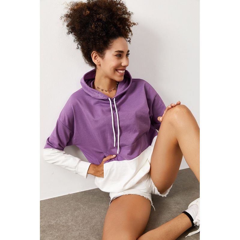 Fashion, accesorii si bijuterii - Femei - Imbracaminte femei - Hanorace femei - Hanorac femei Jumeon, 70% bumbac și 30% poliester, lila și alb, 215XHN2880 - L - Infinity.ro