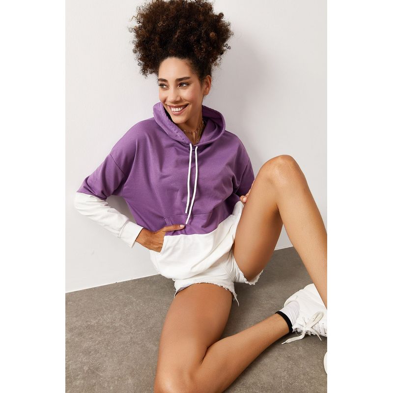 Fashion, accesorii si bijuterii - Femei - Imbracaminte femei - Hanorace femei - Hanorac femei Jumeon, 70% bumbac și 30% poliester, lila și alb, 215XHN2880 - XL - Infinity.ro