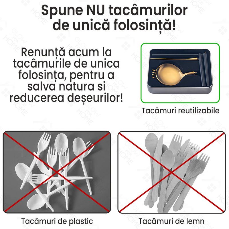 Casa si Gradina - Bucatarie si vesela - Vesela si tacamuri - Tacamuri si seturi - Set tacamuri portugheze pliabile 5 in 1, lingura, cutit, furculita, betisoare, ideal in excursie, Auriu/Negru - Infinity.ro