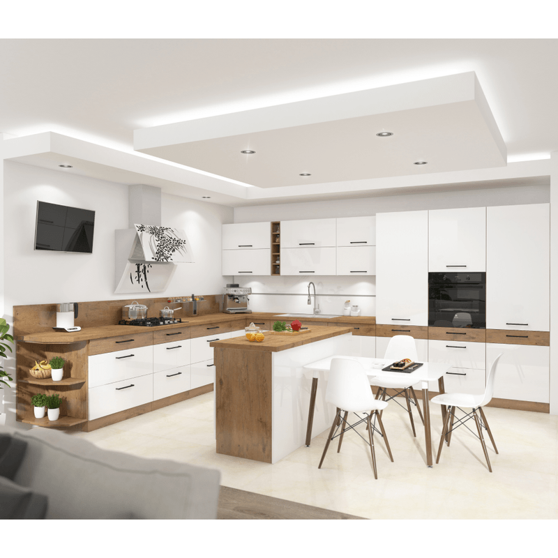 Casa si Gradina - Mobilier - Comode si corpuri - Corpuri bucatarie - Cabinet superior, stejar Lancelot/alb extra lucios HG, VEGA 60 G-72 1F - Infinity.ro