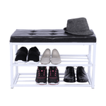Casa si Gradina - Mobilier - Organizare si depozitare - Bancute - Banca cu rafturi pantofi, negru/alb, LYROS - Infinity.ro