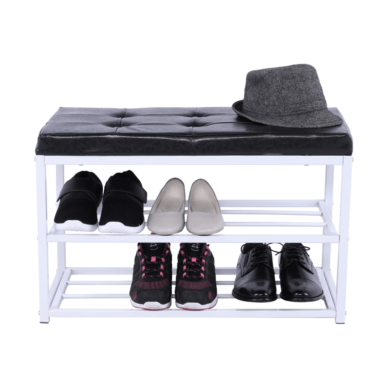 Casa si Gradina - Mobilier - Organizare si depozitare - Bancute - Banca cu rafturi pantofi, negru/alb, LYROS - Infinity.ro