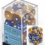 Jucarii, Copii si Bebe - Jucarii si jocuri - Jocuri si puzzle - Jocuri de societate - Chessex Gemini 16mm d6 with pips Dice Blocks (12 Dice) - Blue-Gold w/white - Infinity.ro