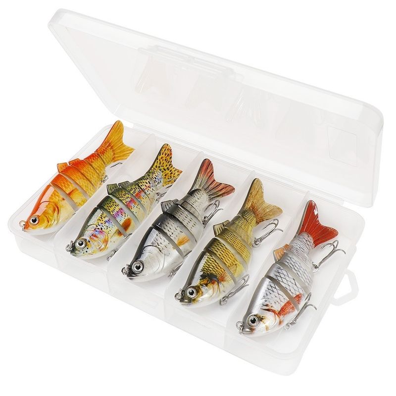 Sport si Outdoor - Sporturi acvatice - Pescuit - Nade si momeli - Set 5 voblere multi segment slow sinking 10cm 17.5g, stiuca somn salau, crankbait realiste, spinning - Infinity.ro