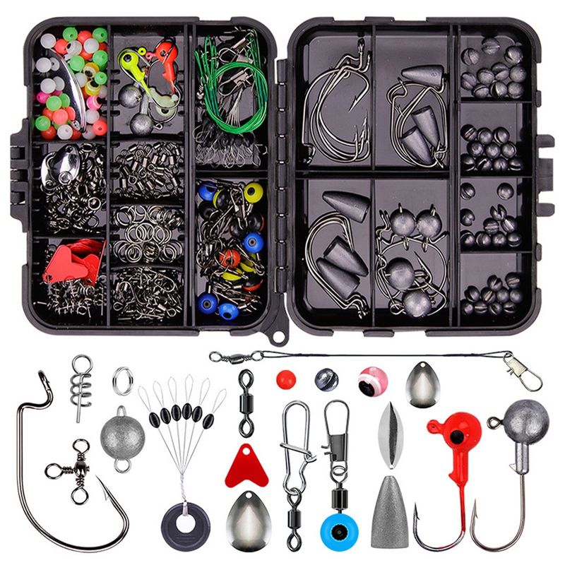 Sport si Outdoor - Sporturi acvatice - Pescuit - Plumbi si momitoare - Set 257 accesorii premium pescuit SINBINTA, carlige chiuvete pivotante margele jiguri, inox/plastic - Infinity.ro