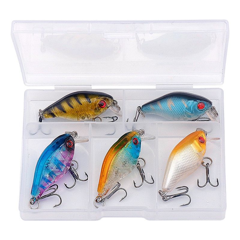 Sport si Outdoor - Sporturi acvatice - Pescuit - Nade si momeli - Set 5 voblere FLOATING 4.5cm 4.2g clean si biban, suprafata, stiuca/salau, FishingBox Model 4 MFE-203 - Infinity.ro