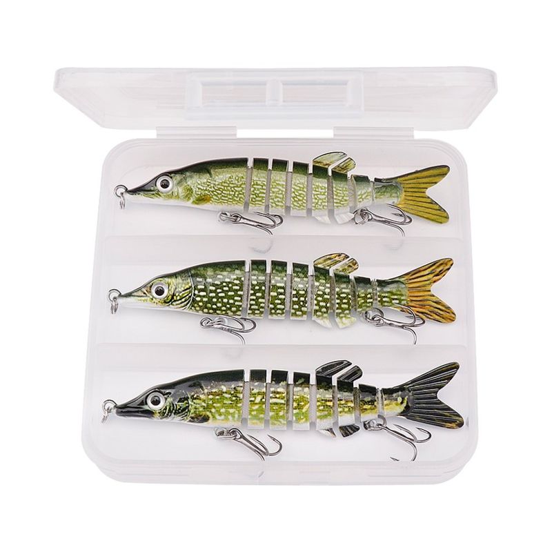 Sport si Outdoor - Sporturi acvatice - Pescuit - Nade si momeli - Set 3 voblere articulate stiuca 10cm 8.7g sinking, 8 segmente, swimbait articulat, salau somn - Infinity.ro