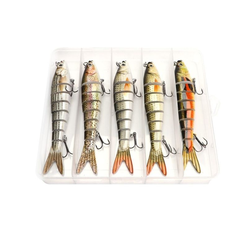 Sport si Outdoor - Sporturi acvatice - Pescuit - Nade si momeli - Set 5 voblere swimbait multi segment 14cm 23g, miscare realista, stiuca salau somn, cutie inclusa - Infinity.ro
