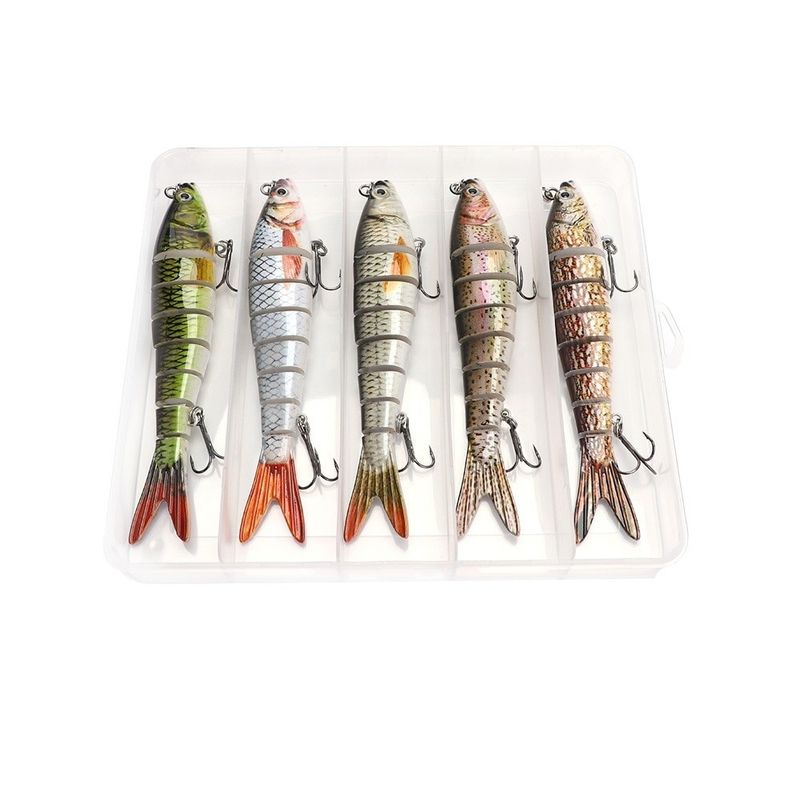 Sport si Outdoor - Sporturi acvatice - Pescuit - Nade si momeli - Set 5 voblere articulate stiuca 8 segmenti, stiuca somn salau, FISHINGBOX, 14cm 23g, multicolor - Infinity.ro