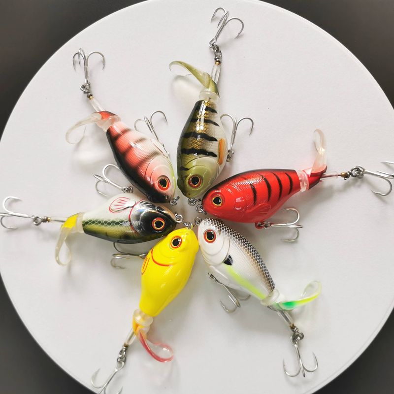 Sport si Outdoor - Sporturi acvatice - Pescuit - Nade si momeli - Set 6 Voblere Whopper Plopper 75mm, Top Water Floating coada rotativa, stiuca somn clean biban, spinning - Infinity.ro
