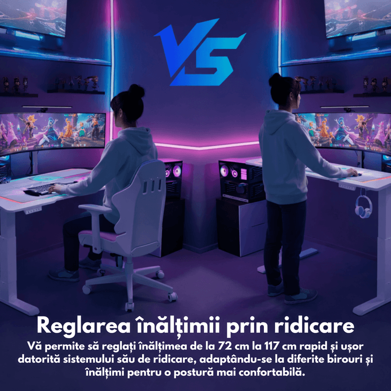 PC, gaming si accesorii - Gaming - Accesorii gaming - Birouri gaming - Birou Gaming RGB, Reglabil Electric inaltime, QOVA®, Inaltime Ajustabila 72-117cm, Motor Silentios, Blat Carbon Premium - Infinity.ro