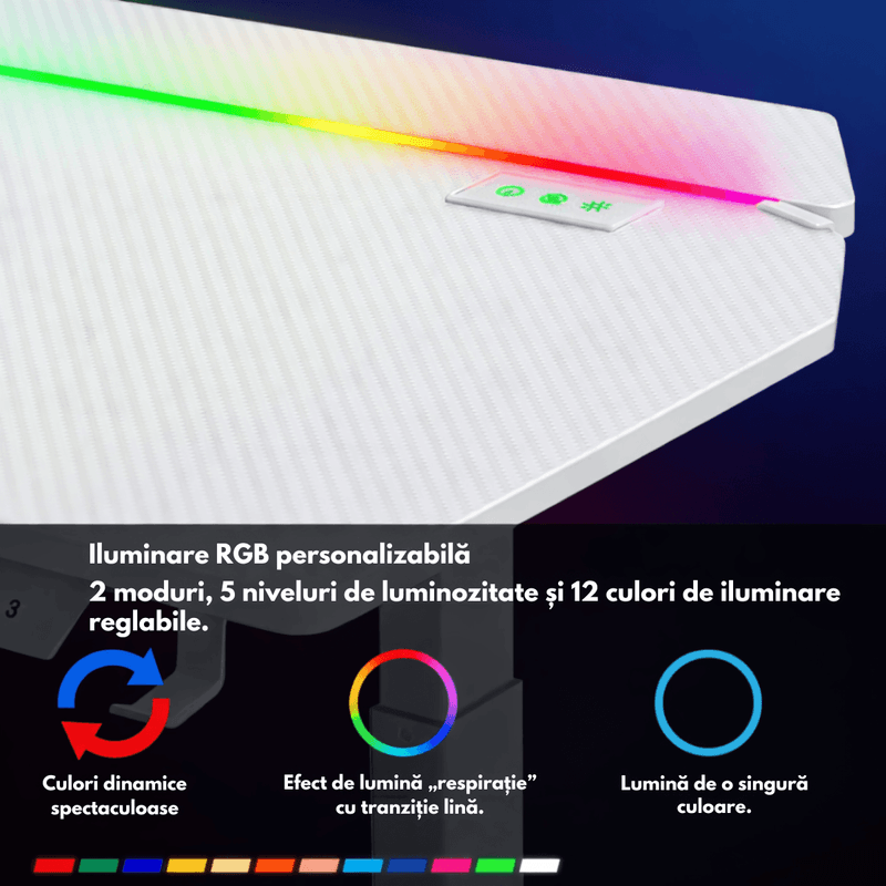PC, gaming si accesorii - Gaming - Accesorii gaming - Birouri gaming - Birou Gaming RGB, Reglabil Electric inaltime, QOVA®, Inaltime Ajustabila 72-117cm, Motor Silentios, Blat Carbon Premium - Infinity.ro