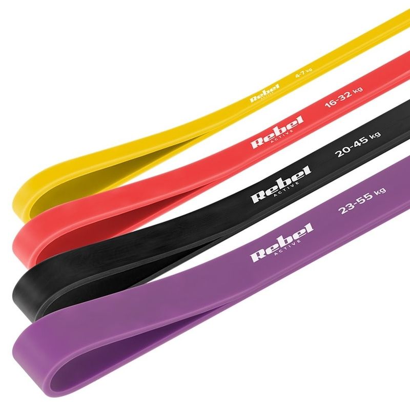 Sport si Outdoor - Fitness - Aparate fitness - Accesorii aparate fitness - Set 4 benzi elastice REBEL ACTIVE POWER BAND, latex, 4-45KG - Infinity.ro