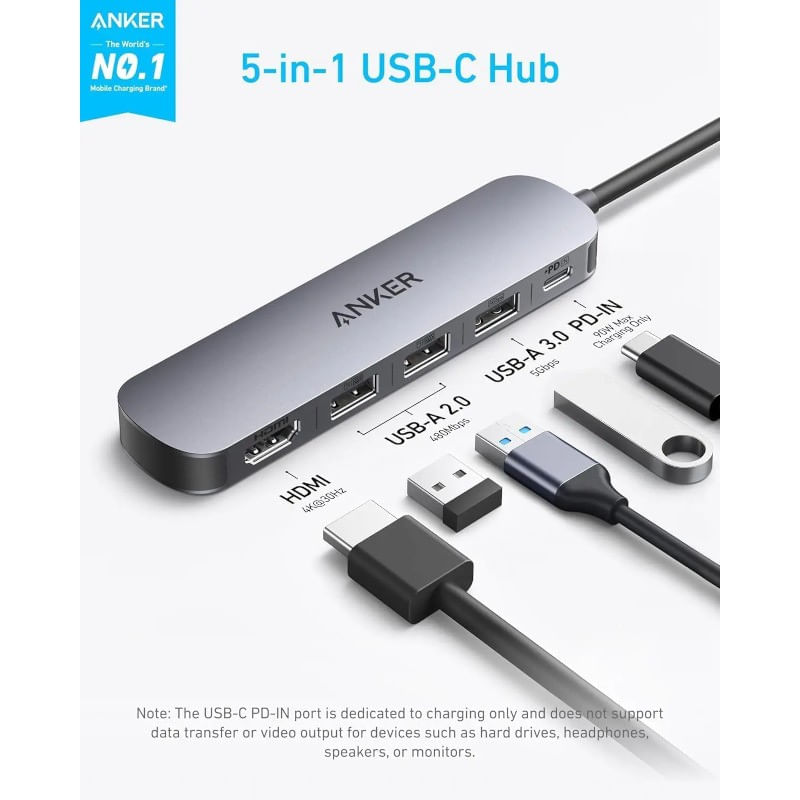 PC, gaming si accesorii - Retelistica - Hub-uri - DOCKING Station Anker 5-in-1, PD 90W, USB-C, gri, #A8357HA0 - Infinity.ro