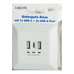 Casa si Gradina - Electrice - Prize - PRIZA LOGILINK, de perete, 2 x USB-A 5V/2.4A, 1 x USB-C 5V/3A, ingropata, martori LED, alb, "PA0254" (timbru verde 0.18 - Infinity.ro