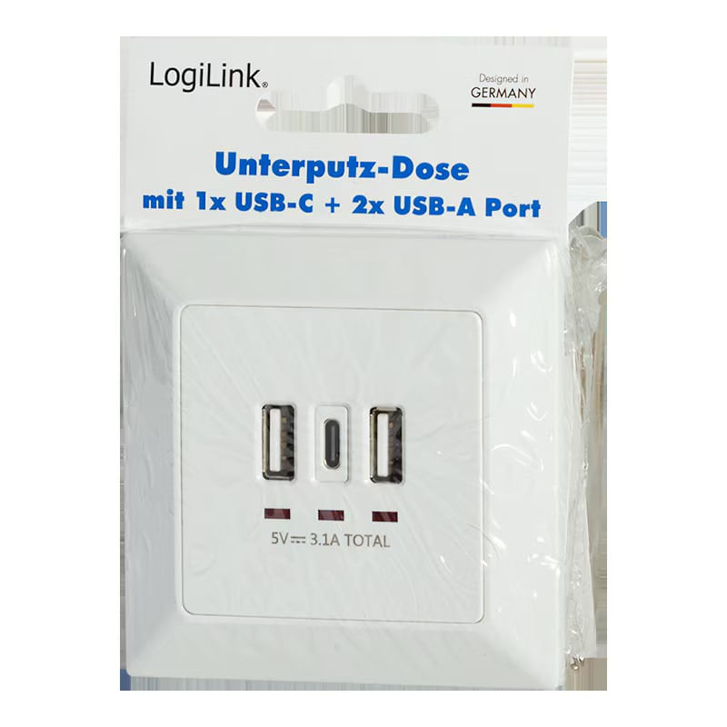 Casa si Gradina - Electrice - Prize - PRIZA LOGILINK, de perete, 2 x USB-A 5V/2.4A, 1 x USB-C 5V/3A, ingropata, martori LED, alb, "PA0254" (timbru verde 0.18 - Infinity.ro