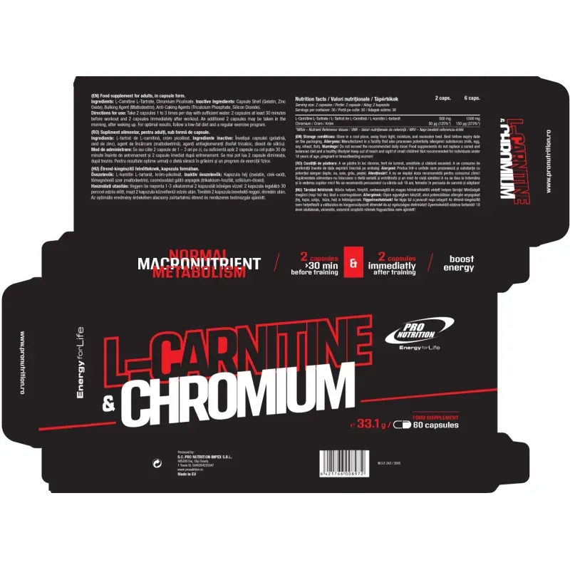 Ingrijire personala si Cosmetice - Sanatate si wellness - Nutritie sportiva - Gestionarea greutatii - Supliment nutritiv, L-Carnitine & Chromium, 60 capsule - Infinity.ro