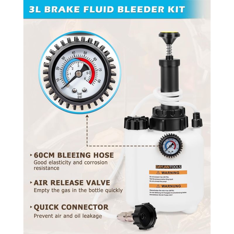 Auto si Moto - Reparatii si depanare - Scule auto - Scule si truse auto - Set de aerisire sistem franare cu pompa manuala 3L - Infinity.ro