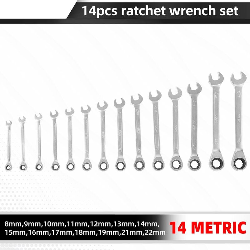 Auto si Moto - Reparatii si depanare - Scule auto - Scule si truse auto - Set de 14 chei combinate fixe si cu clichet reversibil 8-22mm - Infinity.ro