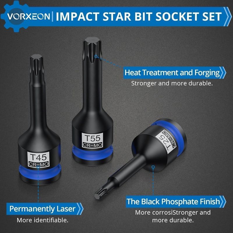 Auto si Moto - Reparatii si depanare - Scule auto - Scule si truse auto - Trusa imbusuri de impact lungi T25 T27 T30 T40 T45 T50 T55 T60 T70 T80 42CRMO 1/2" - Infinity.ro