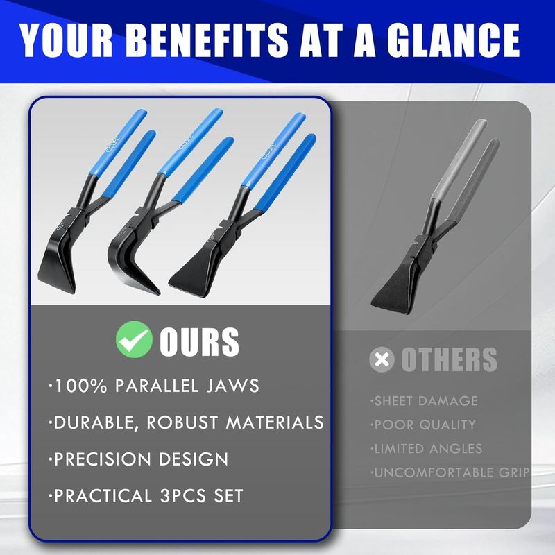 Auto si Moto - Reparatii si depanare - Scule auto - Scule si truse auto - Set de 3 clesti labastri pentru indoit tabla, manere antiderapante 275 mm, otel carbon - Infinity.ro