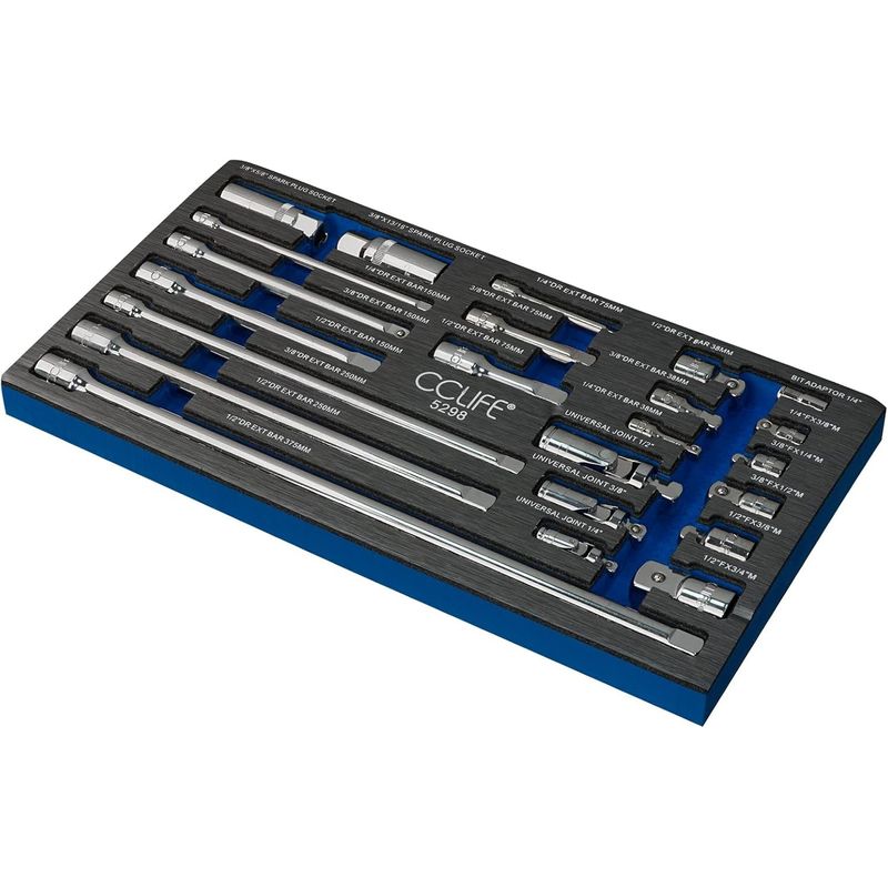 Auto si Moto - Reparatii si depanare - Scule auto - Scule si truse auto - Prelungitoare tubulare organizate pe tava de sertar set 23 piese - Infinity.ro