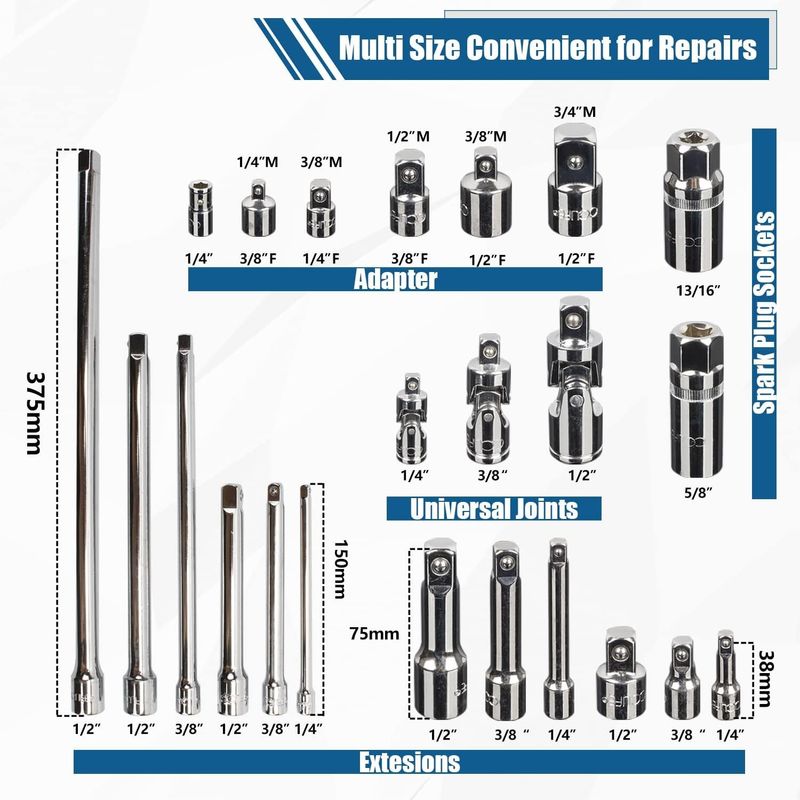Auto si Moto - Reparatii si depanare - Scule auto - Scule si truse auto - Prelungitoare tubulare organizate pe tava de sertar set 23 piese - Infinity.ro