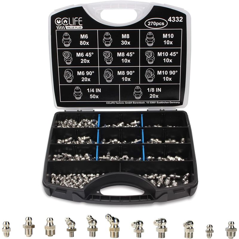 Auto si Moto - Reparatii si depanare - Scule auto - Scule si truse auto - Nipluri de cuplare pentru pompa de gresat set 270 piese - Infinity.ro