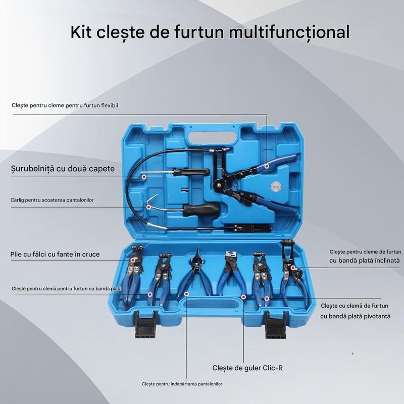 Auto si Moto - Reparatii si depanare - Scule auto - Scule si truse auto - Set de clesti pentru cleme de furtun 9 piese pentru utilizare auto - Infinity.ro