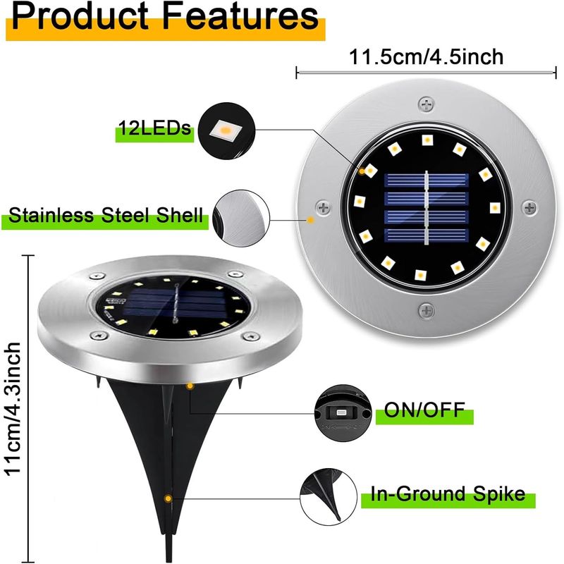 Casa si Gradina - Corpuri si surse de iluminat - Iluminat exterior - Lampi solare - Lampi solare pentru gradina 12 LED-uri, cai de acces, impermeabile, de exterior set 4 lumini - Infinity.ro