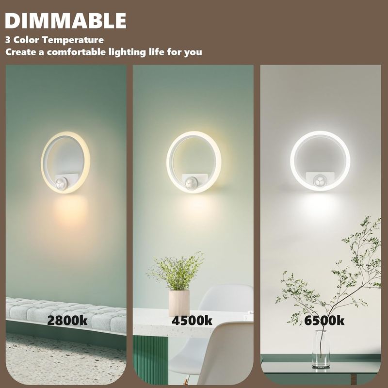 Casa si Gradina - Corpuri si surse de iluminat - Plafoniere, aplice si spoturi - Lampa rotunda de perete din acril de 12W, 1080LM, cu 3 temperaturi de culoare (2700K-6500K) - Infinity.ro