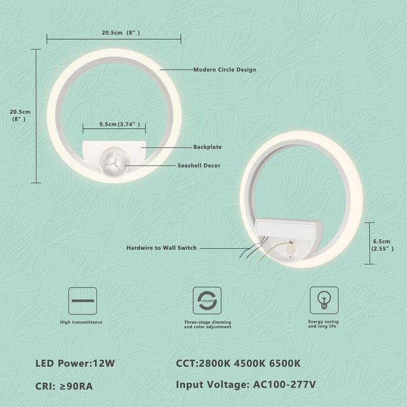 Casa si Gradina - Corpuri si surse de iluminat - Plafoniere, aplice si spoturi - Lampa rotunda de perete din acril de 12W, 1080LM, cu 3 temperaturi de culoare (2700K-6500K) - Infinity.ro