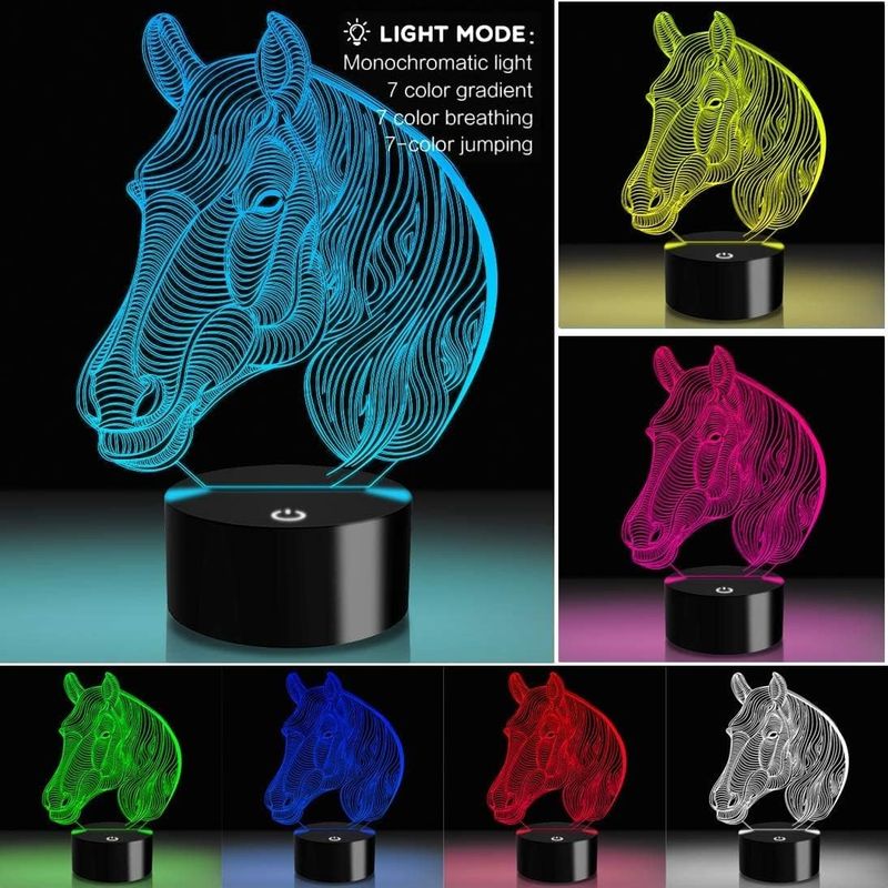 Casa si Gradina - Corpuri si surse de iluminat - Veioze si lampi - Lampi de veghe - Lampa de veghe 3D Cal, 8 culori,  alimentare USB - Infinity.ro