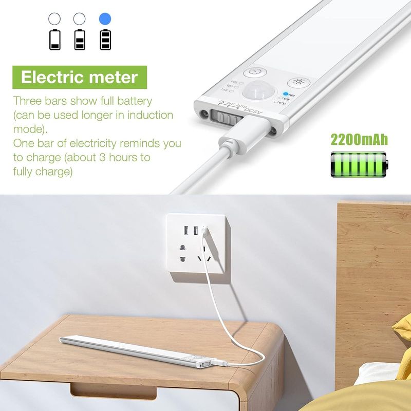 Casa si Gradina - Corpuri si surse de iluminat - Veioze si lampi - Lampi de veghe - Lumina LED pentru dulap cu senzor de miscare, 2200 mAh reincarcabila prin USB 40CM 2 buc - Infinity.ro