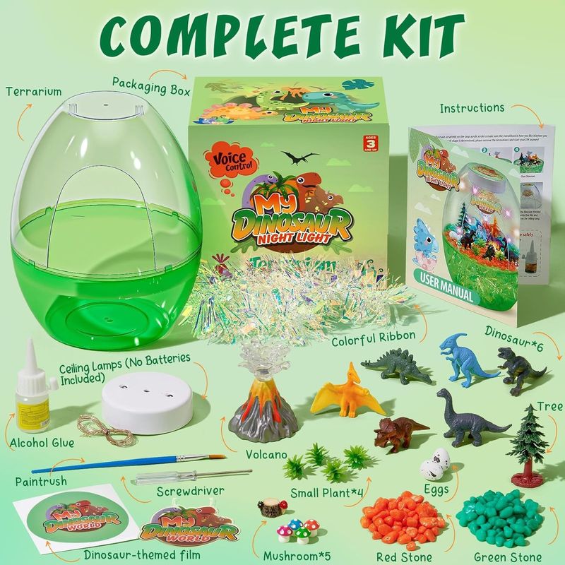 Casa si Gradina - Corpuri si surse de iluminat - Veioze si lampi - Lampi de veghe - Lumina de noapte in forma de terariu cu dinozauri si accesorii pentru o lume magica - Infinity.ro