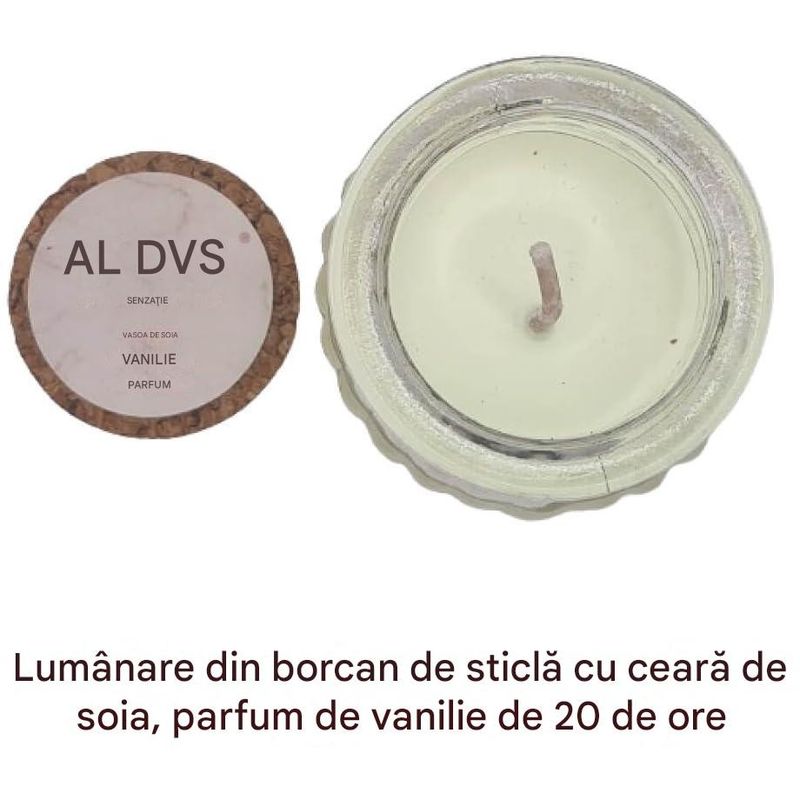 Casa si Gradina - Decoratiuni - Aromaterapie si lumanari - Suporturi lumanari - Lumanare parfumata vanilie din ceara de soia 60 gr in borcan de sticla cu capac - Infinity.ro