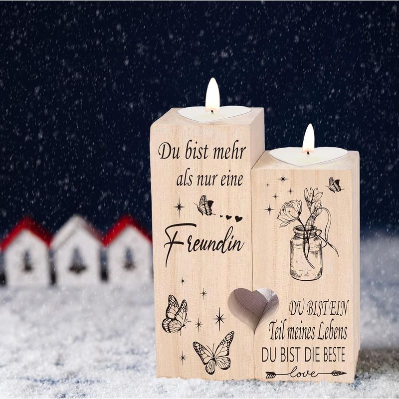 Casa si Gradina - Decoratiuni - Aromaterapie si lumanari - Suporturi lumanari - Lumanari inima pe suport de lemn, set 2 bucati - Infinity.ro
