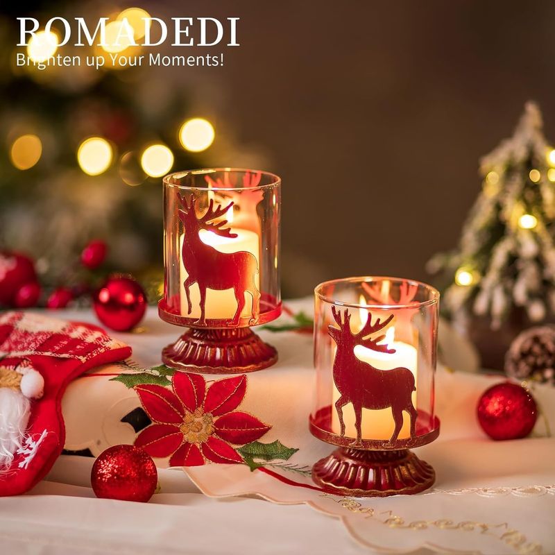 Casa si Gradina - Decoratiuni - Aromaterapie si lumanari - Suporturi lumanari - Suporti de lumanari din sticla si metal rosu set 2 bucati 12 cm - Infinity.ro