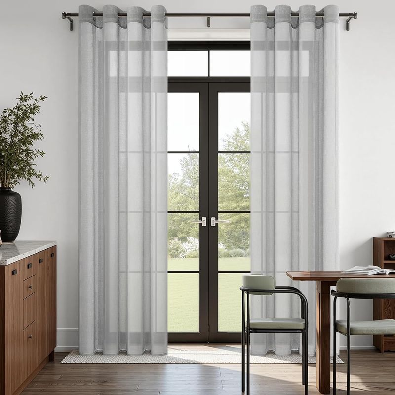 Casa si Gradina - Textile si covoare - Perdele si draperii - Perdele - Perdele semitransparente Gri 210x140 cm set 2 bucati cu inele metalice - Infinity.ro