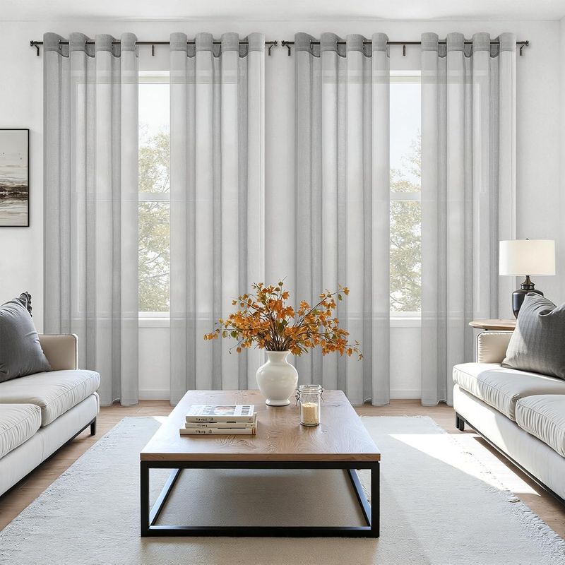 Casa si Gradina - Textile si covoare - Perdele si draperii - Perdele - Perdele semitransparente Gri 210x140 cm set 2 bucati cu inele metalice - Infinity.ro